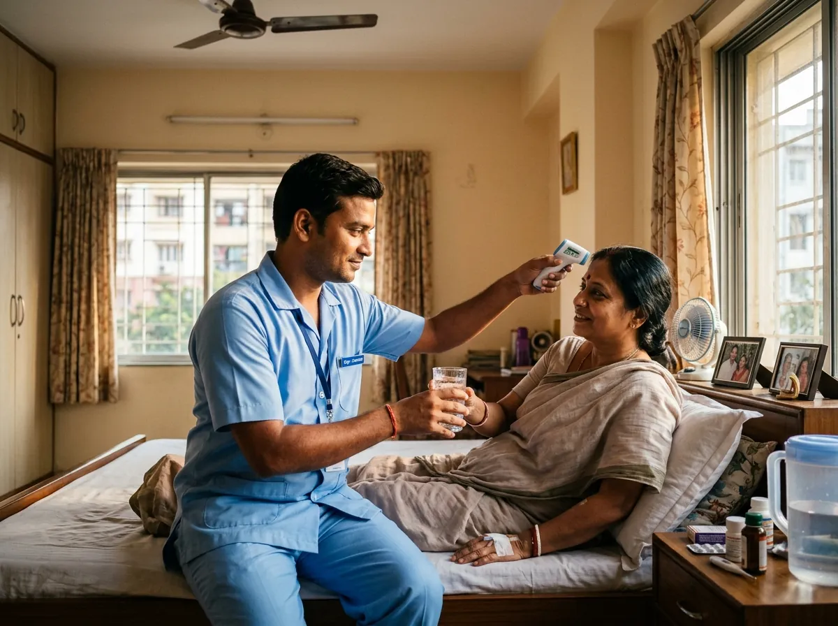 Compassionate patient caretaker assisting senior in Tirupati